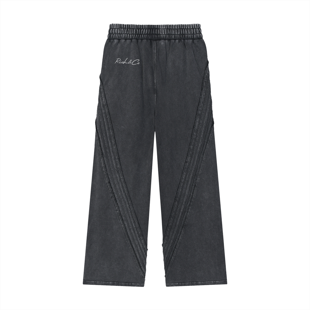 Black pants with a brand logo on a white background
